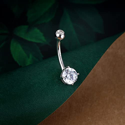 COCHARM 14K White Gold Belly Button Rings for Women Clear CZ White Gold Belly Navel Piercing Jewelry Hypoallergenic Cute Navel Bar - Image 3