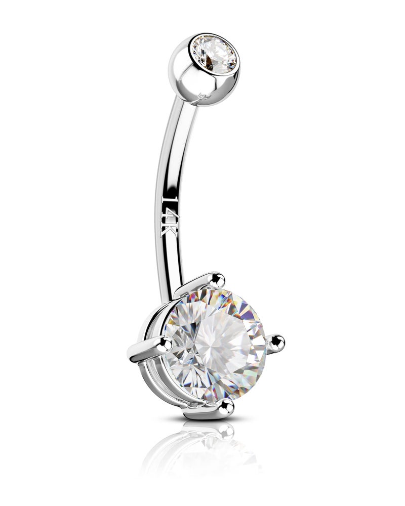COCHARM 14K White Gold Belly Button Rings for Women Clear CZ White Gold Belly Navel Piercing Jewelry Hypoallergenic Cute Navel Bar - Image 1