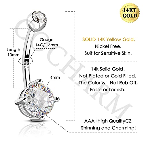 COCHARM 14K White Gold Belly Button Rings for Women Clear CZ White Gold Belly Navel Piercing Jewelry Hypoallergenic Cute Navel Bar - Image 2