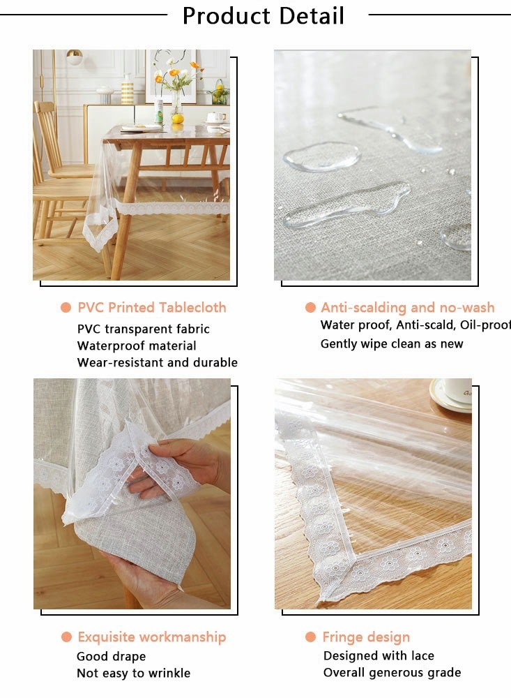 SYOSI Clear Plastic Tablecloth Rectangle, PVC Protector, Vinyl WaterproofOil Wipeable ProofTablecloth Cover Table Top Transparent Table Clothes for Rectangle Tables  Wood Furniture 59x74inch, Lace Boho - Image 4