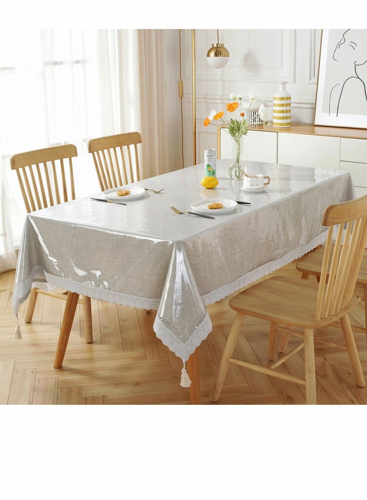 SYOSI Clear Plastic Tablecloth Rectangle, PVC Protector, Vinyl WaterproofOil Wipeable ProofTablecloth Cover Table Top Transparent Table Clothes for Rectangle Tables  Wood Furniture 59x74inch, Lace Boho - Image 2