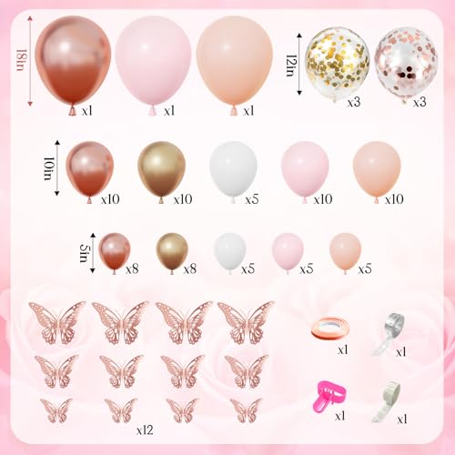 Amandir 135pcs Rose Gold Balloons Girl Baby Shower Decorations Butterfly Stickers Balloon Garland Arch Kit Baby Box with Letter AZBaby for Wedding Bridal Birthday Party Decoration - Image 5