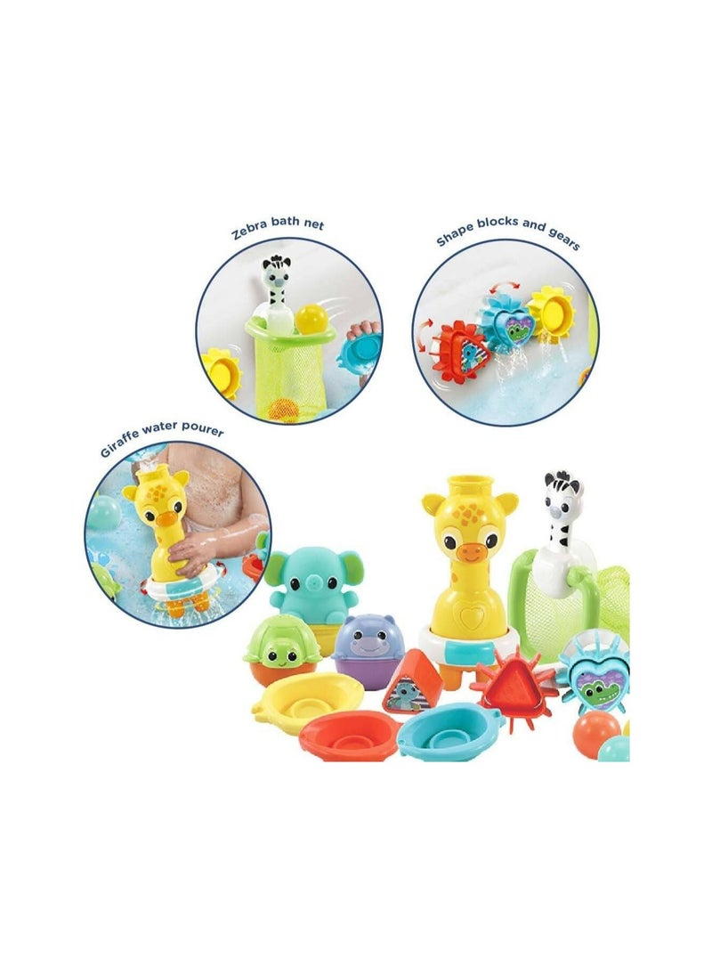 vtech VTech 6-in-1 Bath Set, Bathtub Toy with 10+ Accessories Including Stacking & Linking Boats, Shape Sorter, Colourful Balls, Bath Time Gift for Babies & Infants 0, 6, 12 months +  - Image 2