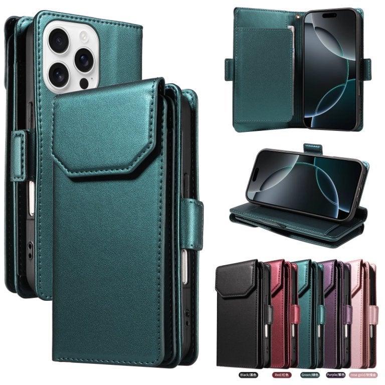 Cross-border Applicable iphone16 Multi-card Wallet Leather Case 15pro Wallet Phone Case 14pro Max Protective Case - Image 4