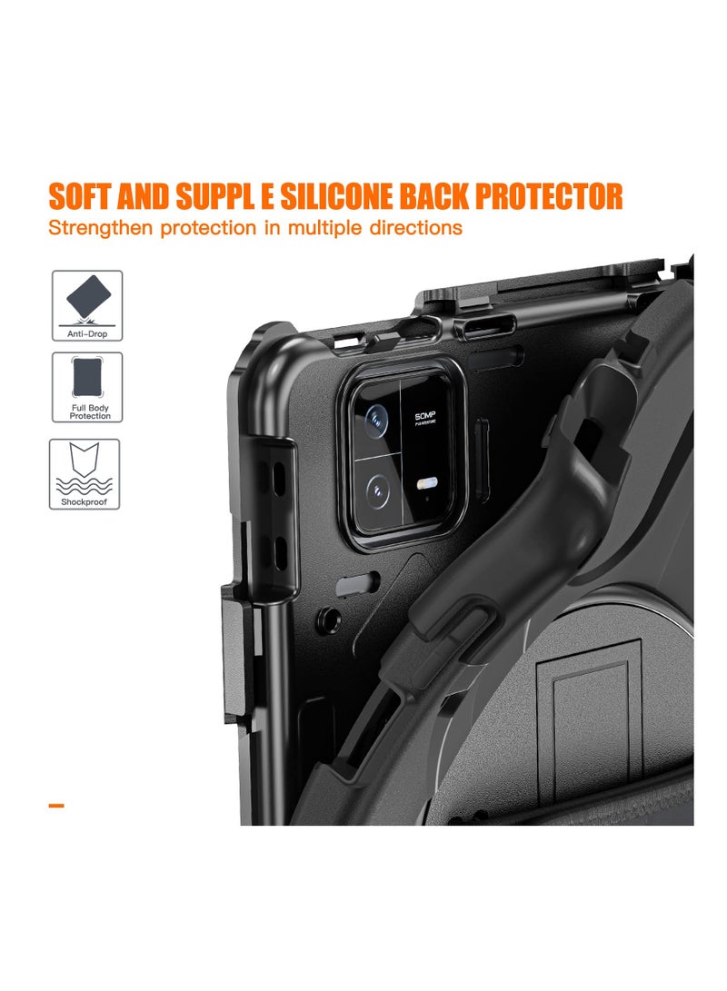 SYOSI Rugged Case for Xiaomi Pad 6 (11-Inch 2023) , Rotatable Case Kickstand Case ith [360 Rotatable kickstand/Hand Strap] [Shoulder Strap] Hybrid Protective Case for Xiaomi Mi Pad 6/Mi Pad 6 Pro, Black - Image 4
