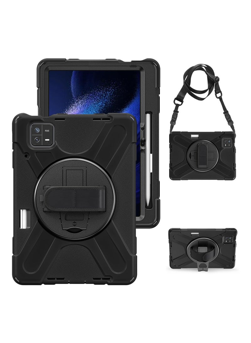 SYOSI Rugged Case for Xiaomi Pad 6 (11-Inch 2023) , Rotatable Case Kickstand Case ith [360 Rotatable kickstand/Hand Strap] [Shoulder Strap] Hybrid Protective Case for Xiaomi Mi Pad 6/Mi Pad 6 Pro, Black - Image 1