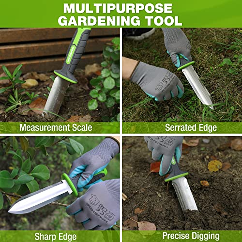 WORKPRO Hori Hori Garden Knife, 7" Stainless Steel Blade with Cutting Edge, Garden Tools with Oxford Sheath, Ergonomic TRP Handle with Hanging Hole for Weeding, Planting, Digging, Green - Image 2