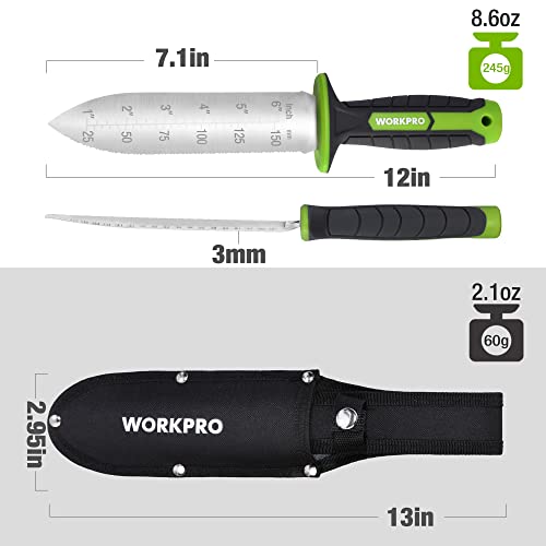 WORKPRO Hori Hori Garden Knife, 7" Stainless Steel Blade with Cutting Edge, Garden Tools with Oxford Sheath, Ergonomic TRP Handle with Hanging Hole for Weeding, Planting, Digging, Green - Image 3