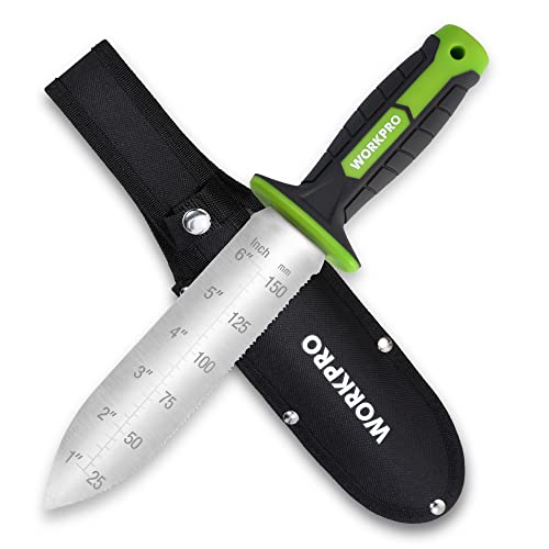 WORKPRO Hori Hori Garden Knife, 7" Stainless Steel Blade with Cutting Edge, Garden Tools with Oxford Sheath, Ergonomic TRP Handle with Hanging Hole for Weeding, Planting, Digging, Green - Image 1