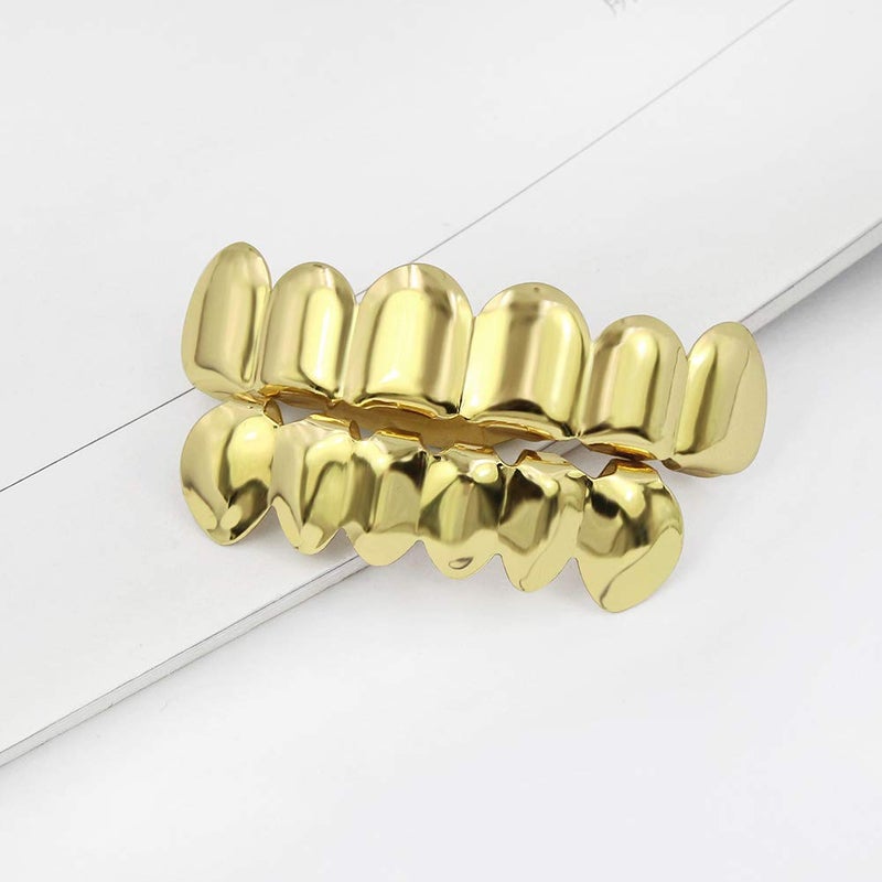 TOPGRILLZ 18K Gold Plated Hip Hop Custom Fit Teeth Grillz Set Caps with 4 Silicon Molding Bars (Gold 6 Fangs) - Image 3