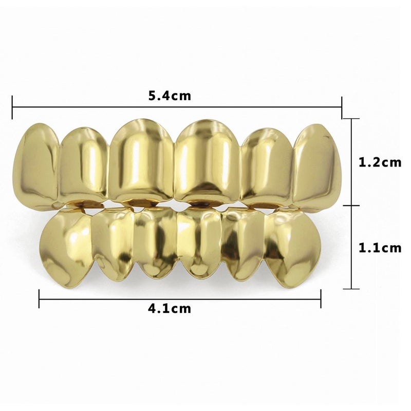 TOPGRILLZ 18K Gold Plated Hip Hop Custom Fit Teeth Grillz Set Caps with 4 Silicon Molding Bars (Gold 6 Fangs) - Image 2