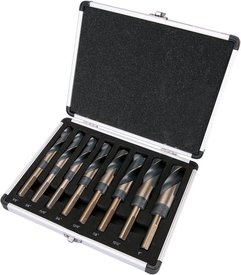 EFFICERE 8-Piece Premium 1/2” Reduced Shank Silver and Deming Large Drill Bit Set in Aluminum Carry Case, M2 High Speed Steel, 135-Degree Split Point | SAE Inch Size 9/16” - 1” by 1/16th Increment - Image 2