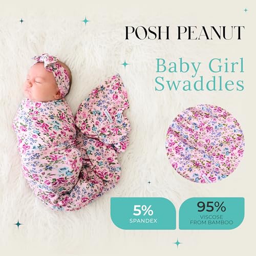 Posh Peanut Soft Baby Swaddle Headband Set Viscose from Bamboo Newborn Wrap Receiving Blanket Nursing or Stroller Cover Pixie - Image 3