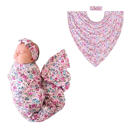 Posh Peanut Soft Baby Swaddle Headband Set Viscose from Bamboo Newborn Wrap Receiving Blanket Nursing or Stroller Cover Pixie - Image 1