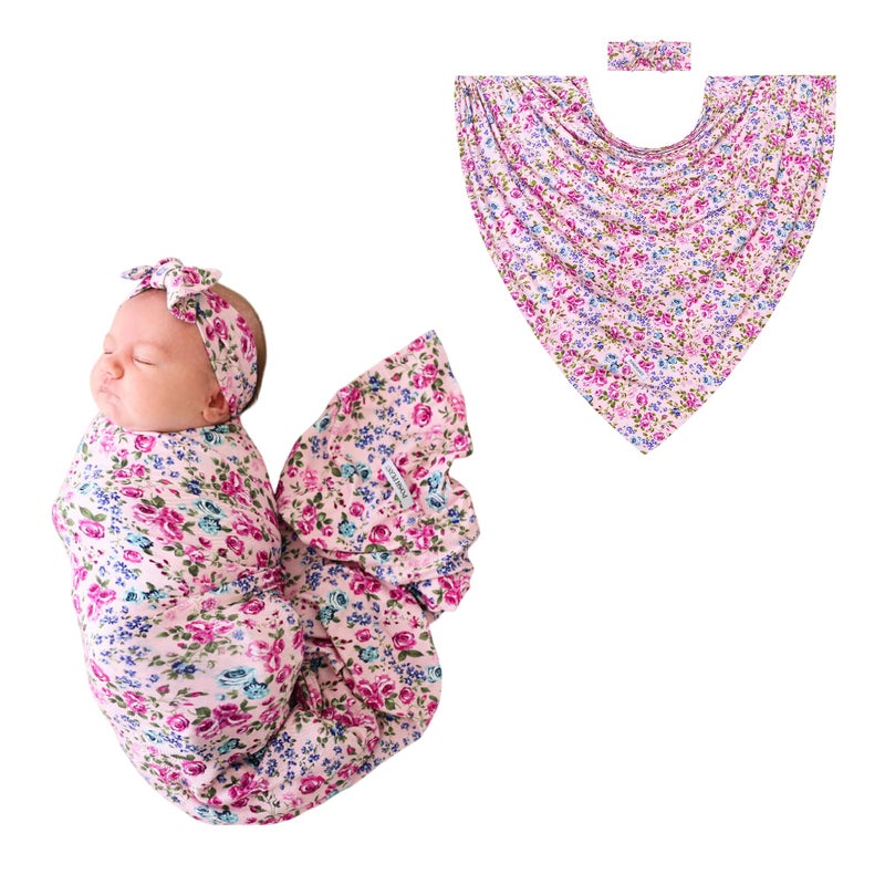 Posh Peanut Soft Baby Swaddle Headband Set Viscose from Bamboo Newborn Wrap Receiving Blanket Nursing or Stroller Cover Pixie - Image 2
