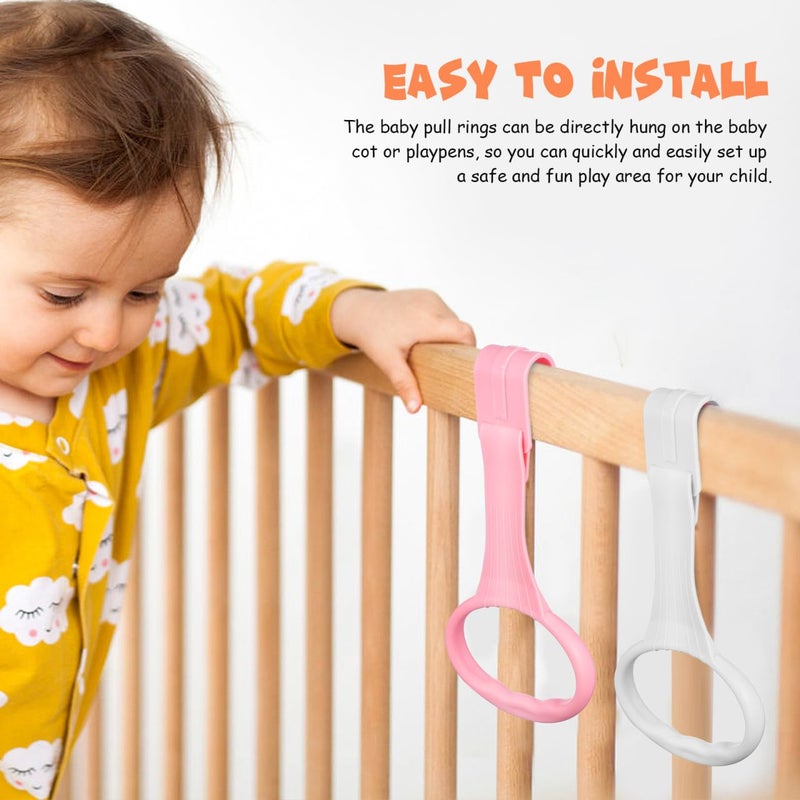 SAFIGLE 4Pcs Baby Playpen Pull up Ringsï¼šPull up Rings for Play Penï¼ŒBaby Walking Exercises Assistant - Playpen & Crib Hanging Loop Accessories for Help Stand up Walking Training Tool Newborn - Image 5