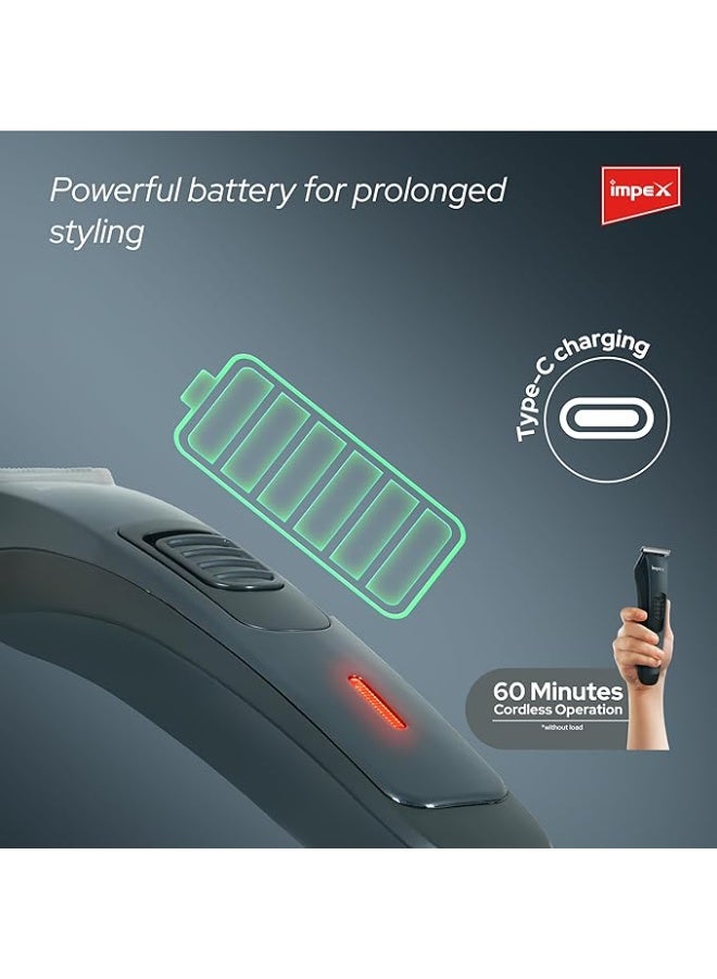 Impex Cordless Hair and Body Trimmer For Men | Battery Powered USB Rechargeable and Cordless Trimmer With 4 Of Set Comb | 60 Minutes Runtime Professional Hair Clipper for Men - Image 4