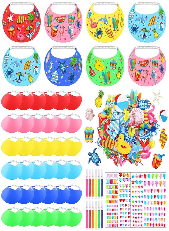 Maiteenly 36 Sets Foam Visor Summer Crafts Sun Hat Crafts Kits Include Assorted Color Foam Visor Hats Rhinestone Felt Stickers and Markers Outdoor Sea Party Activities Supplies(Fresh Color,Summer) - Image 1