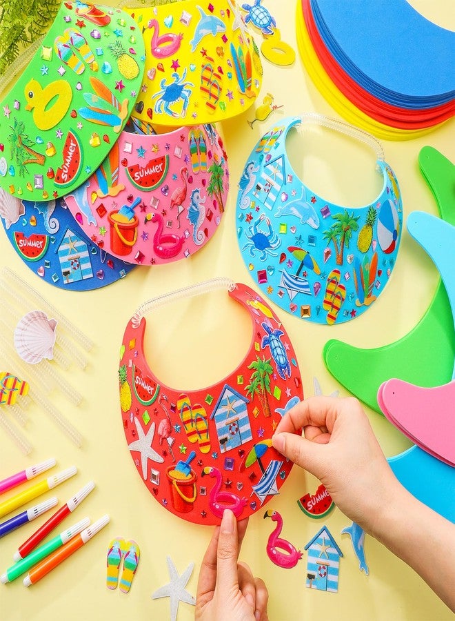 Maiteenly 36 Sets Foam Visor Summer Crafts Sun Hat Crafts Kits Include Assorted Color Foam Visor Hats Rhinestone Felt Stickers and Markers Outdoor Sea Party Activities Supplies(Fresh Color,Summer) - Image 4
