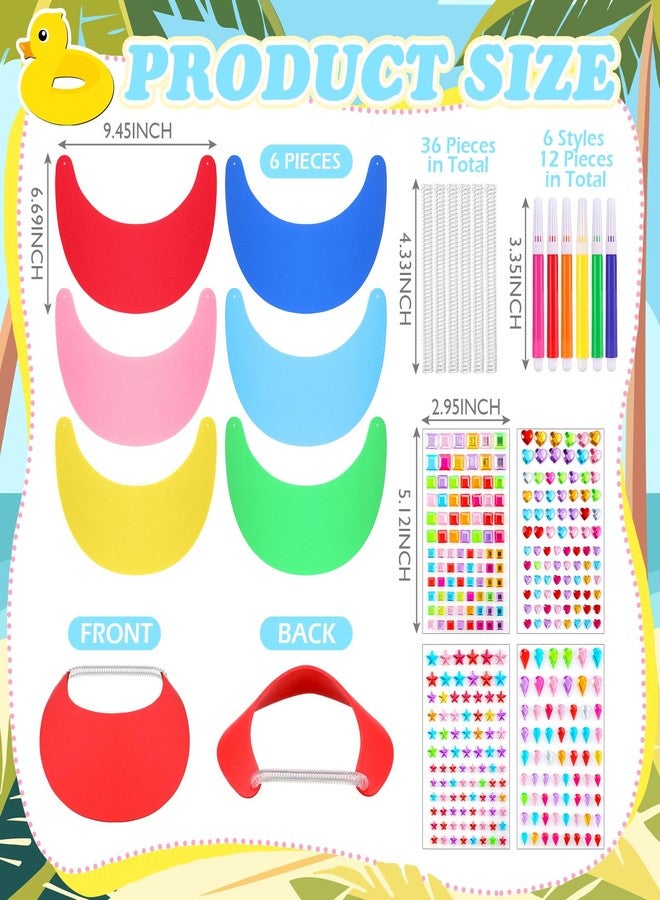 Maiteenly 36 Sets Foam Visor Summer Crafts Sun Hat Crafts Kits Include Assorted Color Foam Visor Hats Rhinestone Felt Stickers and Markers Outdoor Sea Party Activities Supplies(Fresh Color,Summer) - Image 3