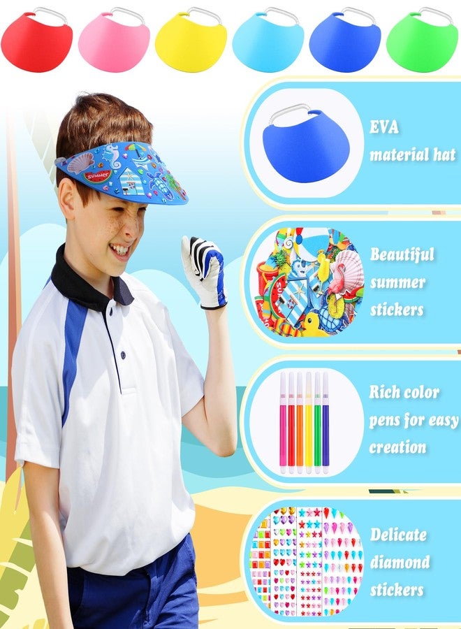 Maiteenly 36 Sets Foam Visor Summer Crafts Sun Hat Crafts Kits Include Assorted Color Foam Visor Hats Rhinestone Felt Stickers and Markers Outdoor Sea Party Activities Supplies(Fresh Color,Summer) - Image 5