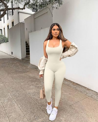 YIOIOIO Women Workout Seamless Jumpsuit Yoga Ribbed Bodycon One Piece Square Neck Leggings Romper - Image 2