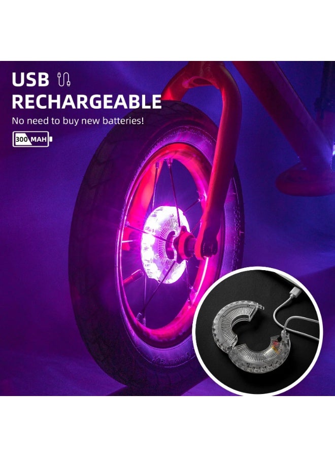 Cycling Hub Lights, Bicycle Wheel Lights, USB Rechargeable LED Bicycle Wheel Hub Lights with 7 Colors & 18 Modes, Smart Vibration Sensor, Waterproof Cycling Wheel Lights for Kids Balance Bikes & Adult Mountain Bikes - Image 2