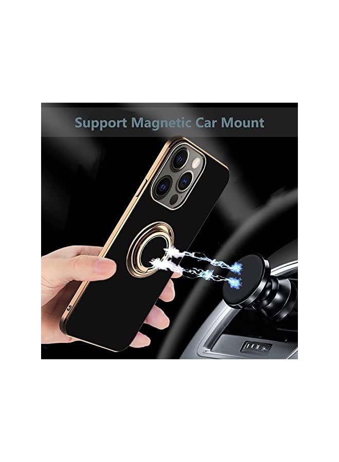 YoYoTech Luxury Silicone iPhone 14 Pro Max Case 6.7-Inch (2022) Soft TPU Shockproof 360 Degree Ring Holder Kickstand Slim Plated Phone Case Cover-Black - Image 2