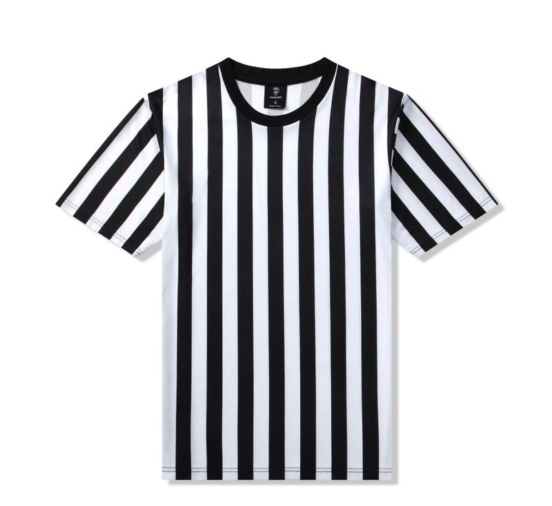Generic Referee Soccer Uniform Set Black White Stripe Round Neck