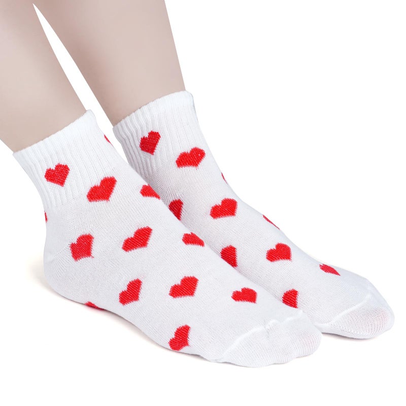phnydreg 6 Pairs Heart Pattern Ankle Socks Red Heart Ruffle Quarter Socks for Women Girls - Image 2