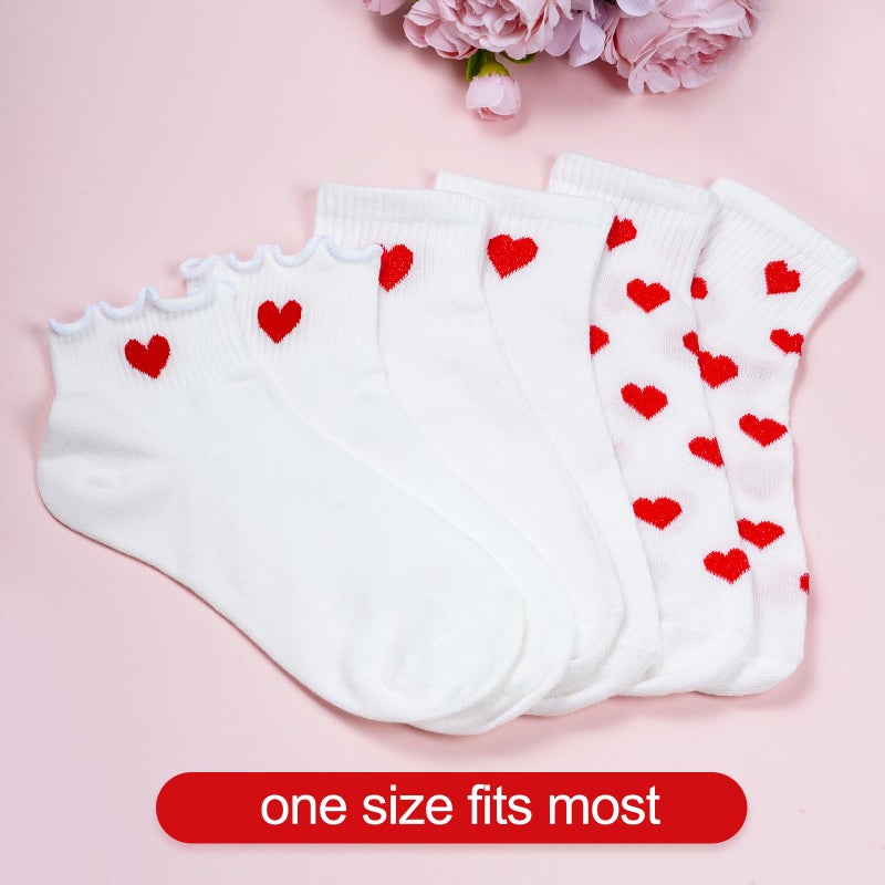 phnydreg 6 Pairs Heart Pattern Ankle Socks Red Heart Ruffle Quarter Socks for Women Girls - Image 5