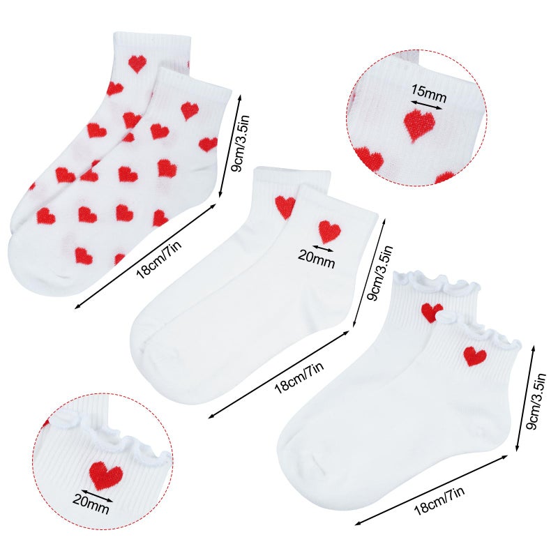 phnydreg 6 Pairs Heart Pattern Ankle Socks Red Heart Ruffle Quarter Socks for Women Girls - Image 4