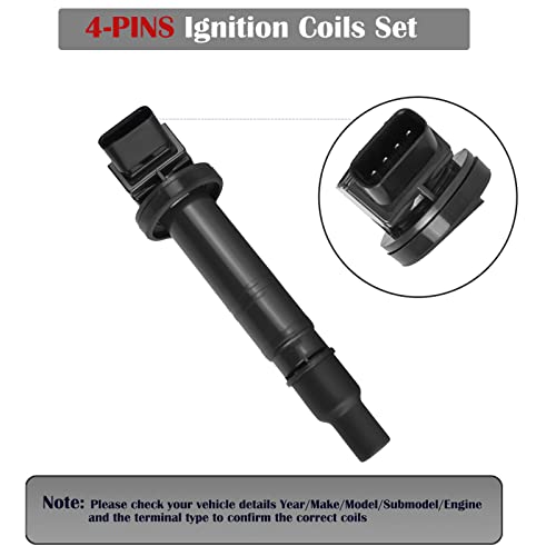 LCWRGS مجموعة من 4 حزم لفائف الإشعال وشمعات الإشعال لسيارات تويوتا كامري هايلاندر RAV4 ماتريكس سولارا كورولا سايون TC xB 2002 2003 2004 2005 2006 2007 2008 2009 2.4 L4 شمعات الإشعال واللفائف تحل محل UF333 C1330 - Image 4