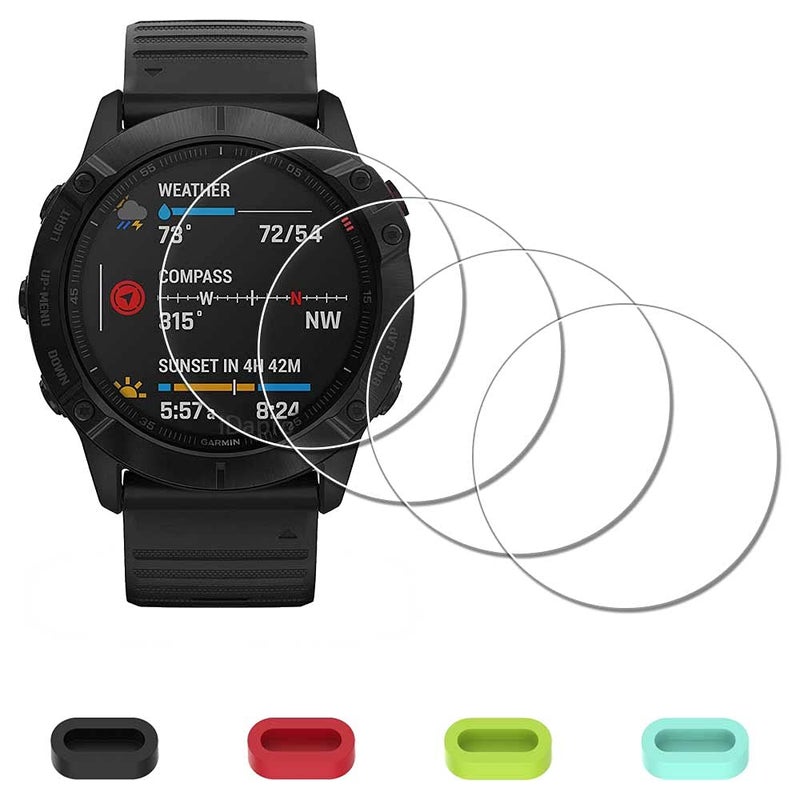iDaPro [4 Pack Screen Protector for Garmin fenix 6X Pro / 6X Pro Solar/ 6X 51mm Watch + Silicone Anti-dust Plugs Tempered Glass Anti-Scratch Bubble-Free - Image 1