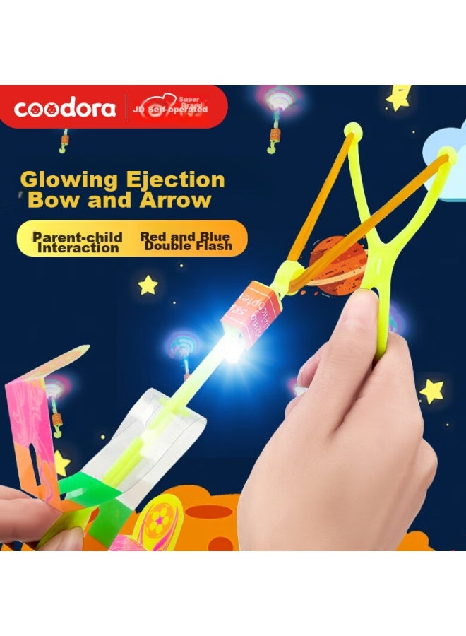 Coodora Slingshot With Light-up Bamboo Dragonfly, Ejection Toy For Boys, Flying Outdoor Night-glow Rotating Toy, 6 Pieces - Image 1