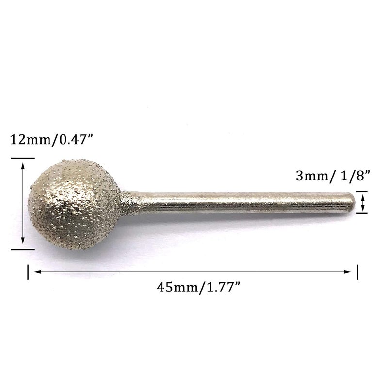 NACX 10Pcs Diamond Mounted Point, 12mm Ball Head, 3mm Shank, Diamond Grinding Bit Rotary Burrs, for Jade Stone Jewelry Ceramic Carving Polishing - Image 2