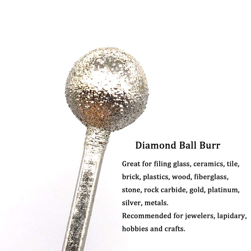 NACX 10Pcs Diamond Mounted Point, 12mm Ball Head, 3mm Shank, Diamond Grinding Bit Rotary Burrs, for Jade Stone Jewelry Ceramic Carving Polishing - Image 3