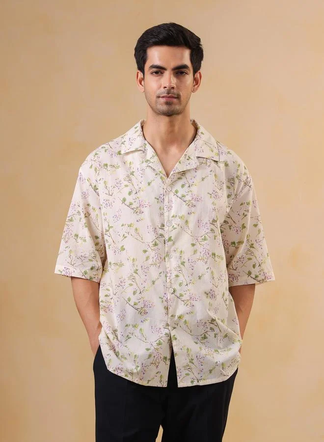 ترولوم قميص قطن مطبع بقصة واسعة للرجال