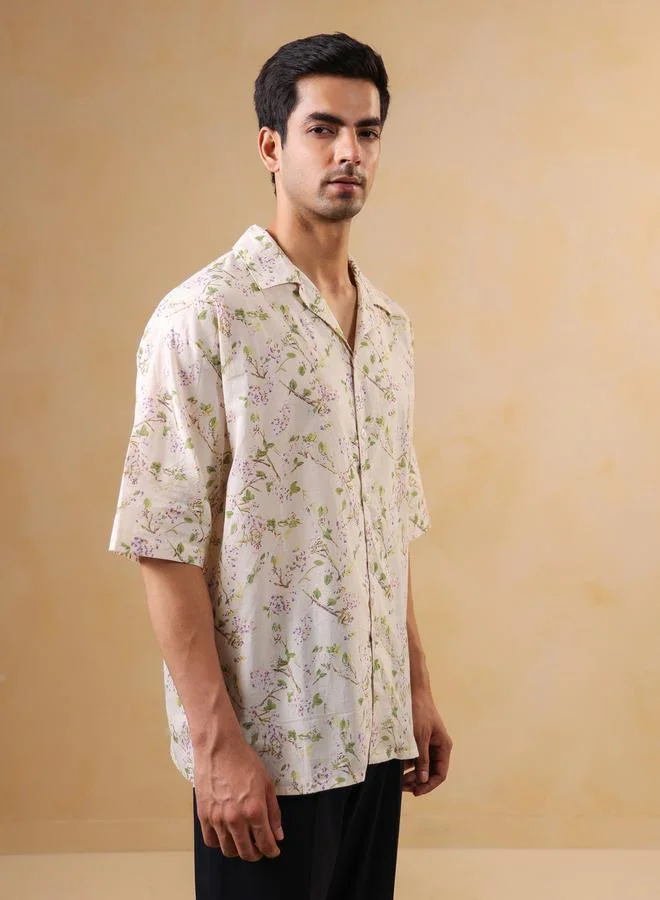 ترولوم قميص قطن مطبع بقصة واسعة للرجال