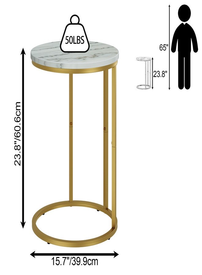 Function Home C Table End Table, Marble C Shaped Sofa Side Table, Couch Tables That Slide Under, Snack Accent Table for Living Room Bedroom Small Space, Marble Top and Gold Metal Frame - Image 3