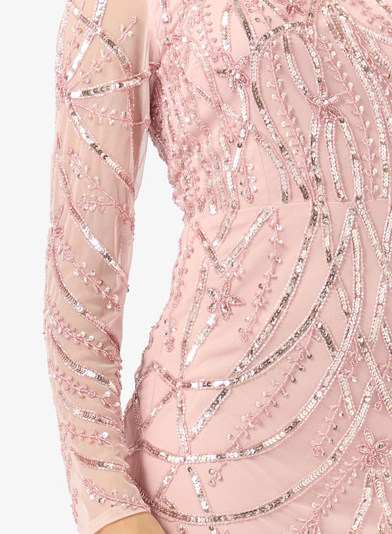 Namshi x  Plunge Neck Bead Embellished Evening Gown for Women | Best Price UAE