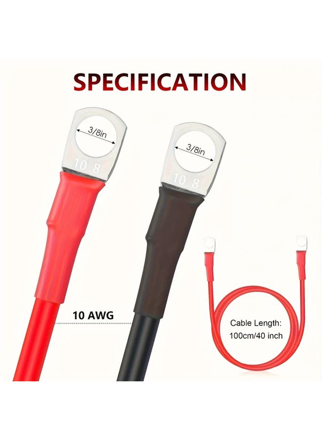 2 Pack 10AWG 40Inch Battery Inverter Cables With Terminal Connectors For RV Car Truck - Image 2