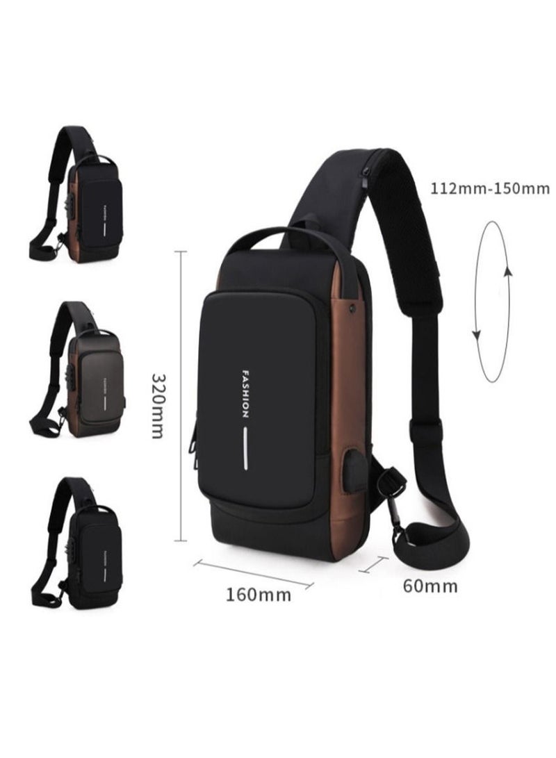 USB Charging Sports Bag Male Anti-theft Chest Bag With Password Lock Large Capacity Waterproof Sports Crossbody Daypack
