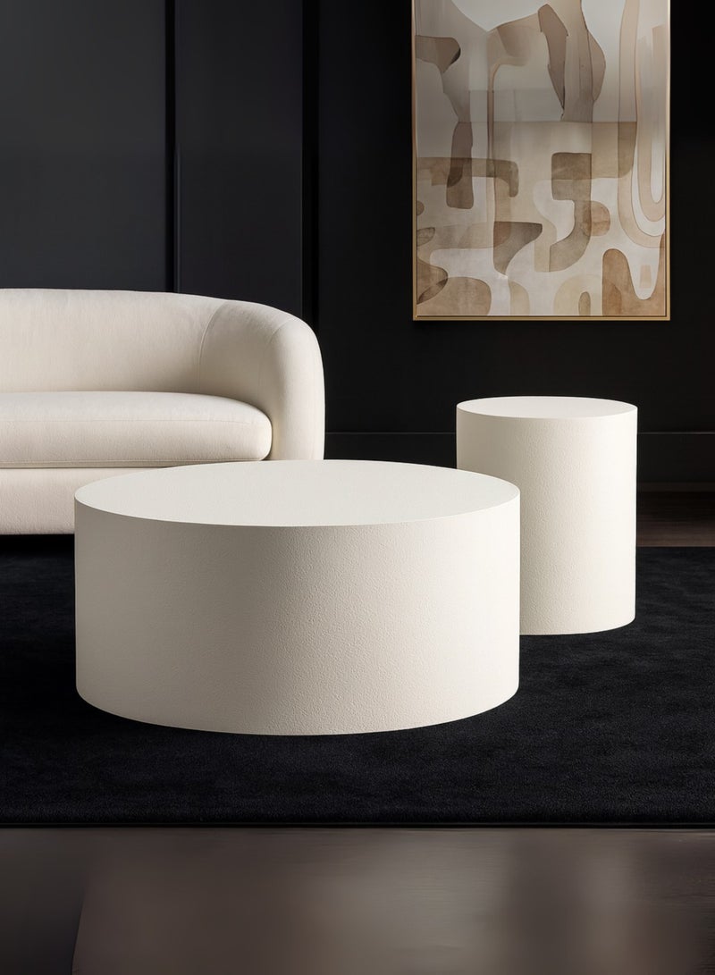 Karnak 2-Piece Round White Coffee Table Set – Modern Minimalist Luxury Center Tables for Living Room, Balcony & Garden UAE - Image 1