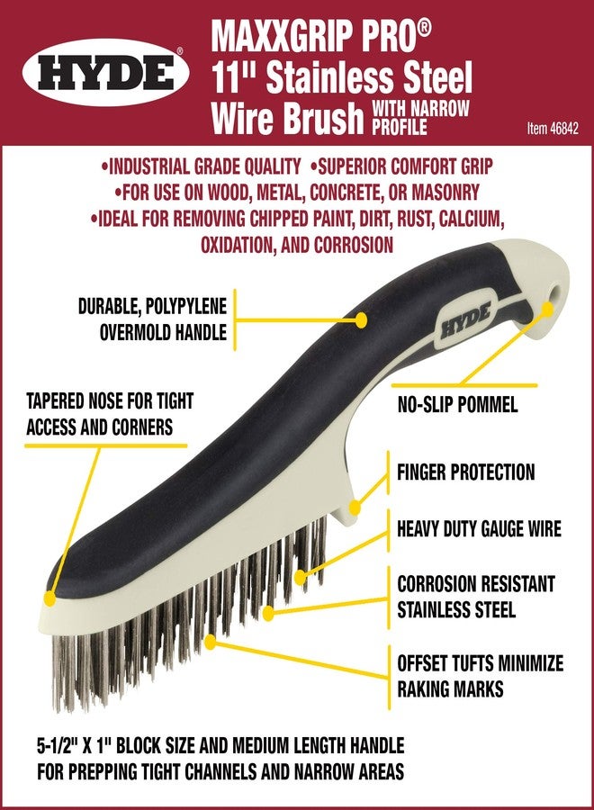 Hyde - 181348 HYDE 46842 Stainless Steel Wire Brush with narrow profile, 11-inch, MAXXGRIP PRO - Image 3
