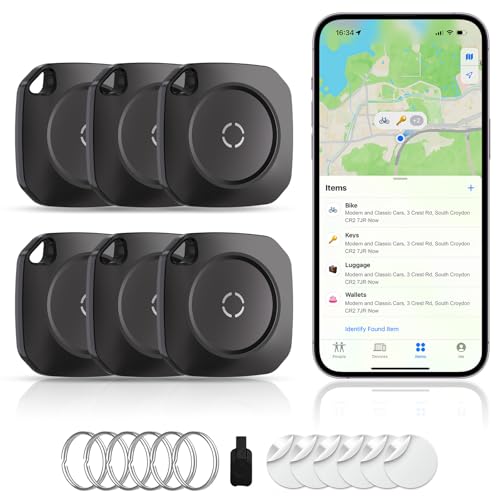 Seektain Air Tracker Tag-6 Pack, Smart Bluetooth Tracker Work with Apple Find My(iOS Only), Luggage Tracker Tag for Key, Luggage, Backpack, Suitcase, Replaceable Battery, weTag, Black - Image 1
