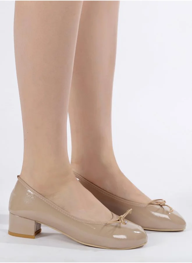 Sneak-a-Peek Patent Round Toe Block Heel Shoes