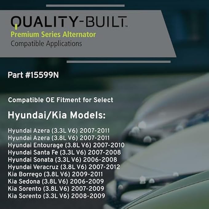 QUALITY-BUILT Premium New Alternator 15599N - OE Compatible with Select 2006-2012 Hyundai/Kia (Azera,Borrego,Entourage,Santa Fe,Sedona,Sonata,Sorento,Veracruz) - Image 3