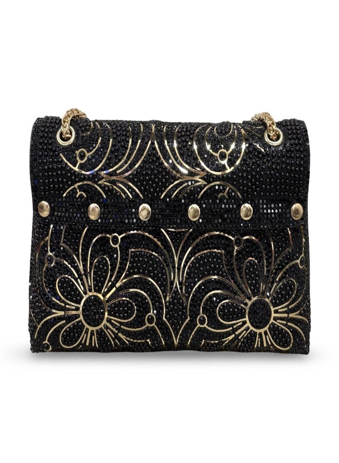 GLOSSY Women/Girl's Beaded Evening Clutch Bag with Gold Chain Strap - Image 5