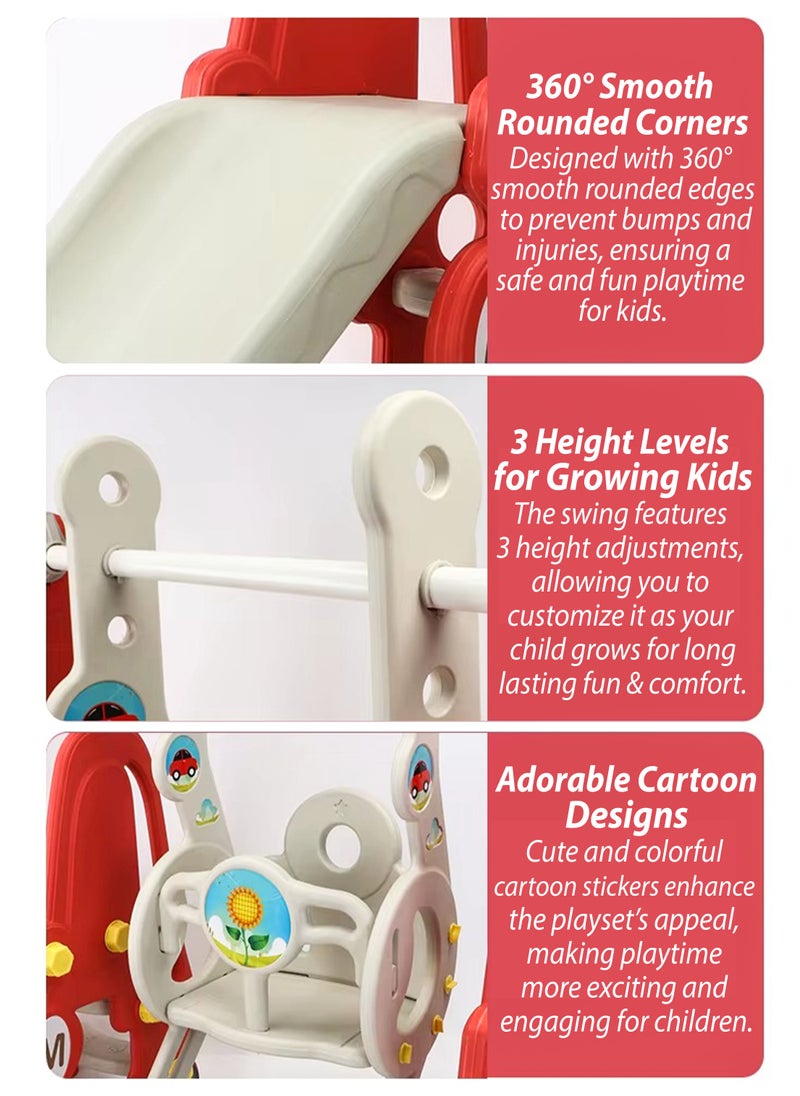 DBLEW - 3 in 1 Kids Slide and Swing Playset with Basketball Hoop Height Adjustable Swing with Backrest and Footrest, Detachable Smooth Curved Slide with Safety Rails, Non-Slip Pedal Stairs, Indoor & Outdoor Playground for Toddlers & Children Playing Toy Baby Hanging Chair Kindergarten Baby Large Playground For Fun and Enjoyment - Image 1